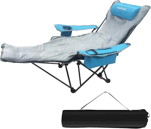 Miniatura 15 de Silla de camping reclinable de 4 posiciones con reposapiés, cómoda para adultos, tumbona plegable de 265 libras, silla de playa de malla con bolsa