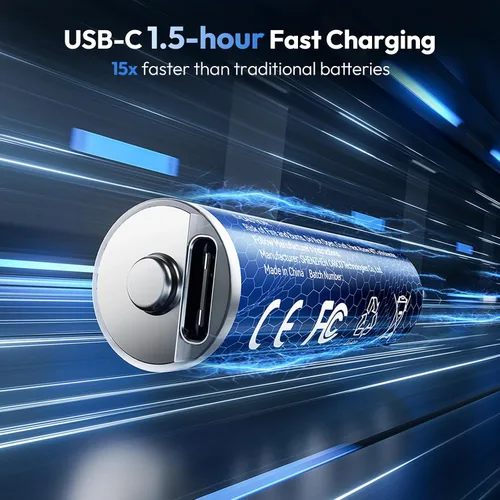 Miniatura 5 de NTONPOWER Paquete de 8 baterías recargables de litio AA, baterías AA recargables USB C de carga rápida de 1.5 horas, ecológicas de más de 1500