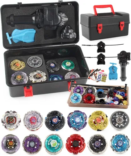 Juego de trompos AIBREAY 12 trompos giratorios 3 lanzadores Juego de giroscopio de fusión metálica con caja de almacenamiento portátil Regalo para