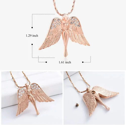 Miniatura 3 de Imrsanl Joyería de cremación con dije de ángel para mujer, colgante de ceniza, collar de urna para cenizas, alas de recuerdo, joyería para mujeres