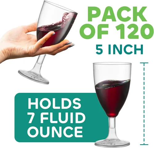 Miniatura 3 de JoyServe Copas de vino de plástico desechables, 7 onzas, copas de vino de plástico transparente sin BPA con tallo, vasos de fiesta reutilizables