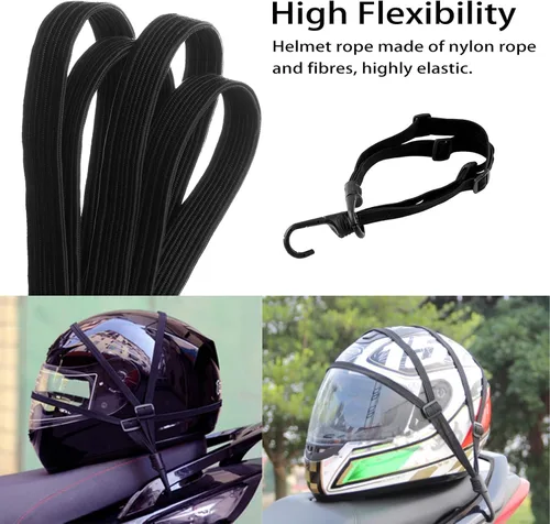 Miniatura 3 de Paquete de 2 correas elásticas para casco de motocicleta de 23.6 pulgadas con 2 ganchos, correa elástica de malla retráctil para casco y equipaje