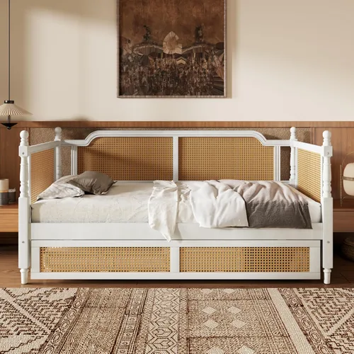 Miniatura 8 de Harper & Bright Designs Marco de cama esquinero de tamaño individual con cajones, sofá cama de madera maciza con almacenamiento y cabecero,