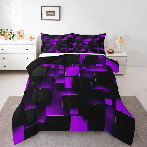 Miniatura 16 de Feelyou Juego de edredón de nido de abeja, edredón hexagonal rojo degradado para niños, niñas, adolescentes, juego de ropa de cama geométrico, Multi