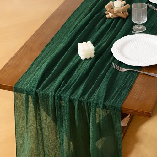 Miniatura 12 de Socomi Camino de mesa de gasa verde oliva de verano de 120 pulgadas, rústico bohemio, camino de tela de queso para bodas, fiestas, baby shower