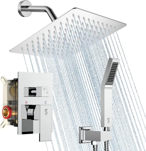 Miniatura 10 de SR SUN RISE ORB - Juego de cabezal de ducha cuadrado y mango de lluvia, accesorios de ducha montados en la pared, kits de reparación de grifo