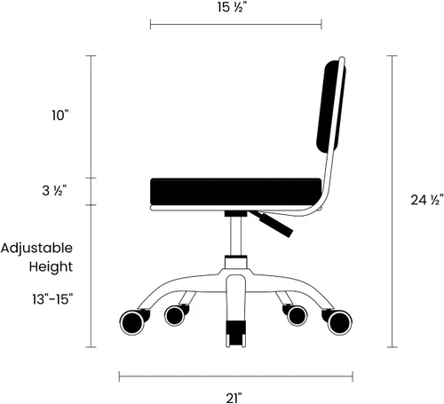 Miniatura 2 de Dayton Asiento con ruedas para garaje (negro mate) neumático, taburete corto con altura ajustable de 13 a 15 pulgadas, perfecto para oficina