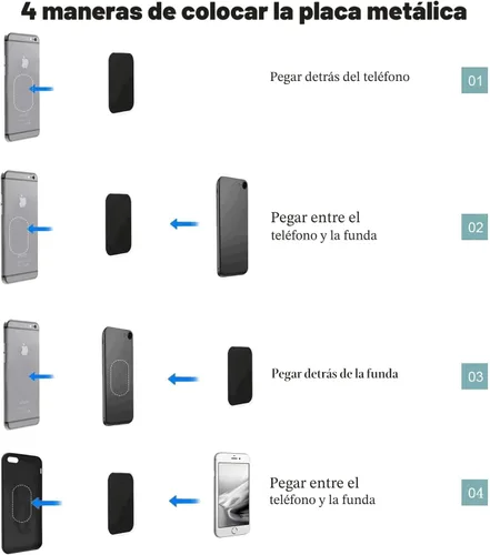 Miniatura 6 de Placas de metal delgadas adhesivas (compatibles con soportes magnéticos), 4 placas de metal para funda de teléfono (2 rectangulares y 2 redondas)
