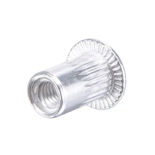 Miniatura 5 de uxcell Tuercas de remache M3 aleación de aluminio moleteado cabeza plana roscada tuerca de inserción plateada 50pcs