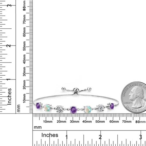 Miniatura 3 de Gem Stone King Pulsera de tenis de plata de ley 925 con ópalo blanco de amatista púrpura redonda de 2.44 quilates cultivados en laboratorio