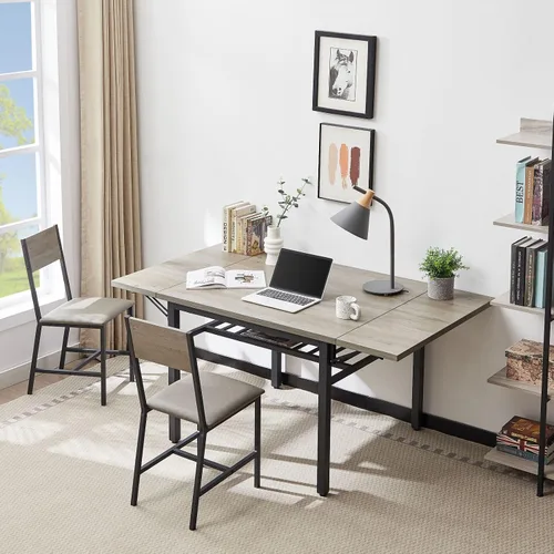 Miniatura 3 de KEVINSPACE Mesa de comedor plegable de 63.2 pulgadas, mesa de comedor extensible de madera MDF, mesa de comedor de hojas colgantes de madera