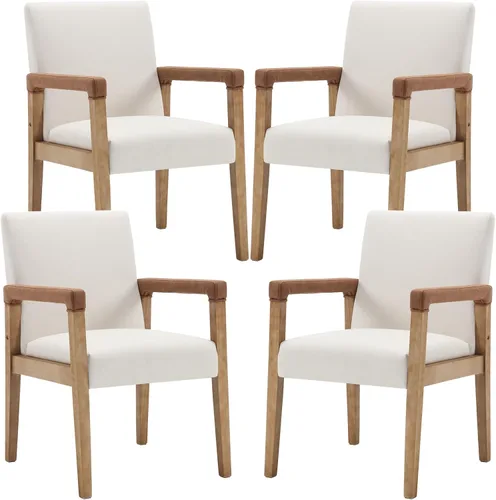 Miniatura 8 de LZAREAL Juego de 2 sillas de comedor modernas de mediados de siglo, tapizada de tela de lino, silla auxiliar para sala de estar, silla de brazo