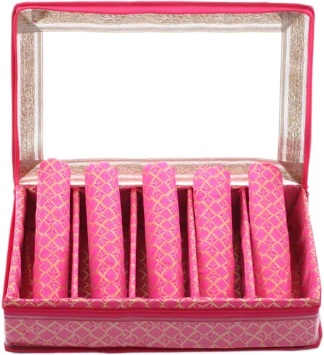 Miniatura 4 de Kuber Industries Brocade Hardboard Cinco Varillas Brazalete Caja (Rosa) - CTKTC42025