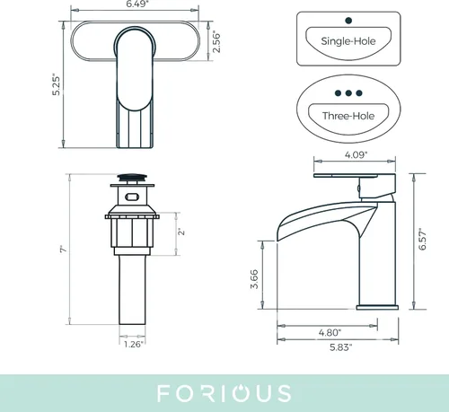 Miniatura 5 de FORIOUS Grifo de baño de bronce aceitado con un solo agujero, grifo de lavabo de baño de una sola manija de 1 o 3 agujeros con drenaje desplegable