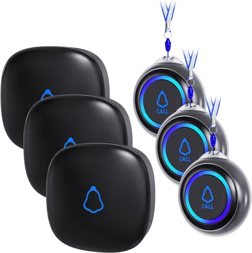 Miniatura 10 de Localizador de cuidador, botón de llamada inalámbrico para personas mayores/ancianos en casa, 1 botón SOS + 1 receptor sistema de alerta médica