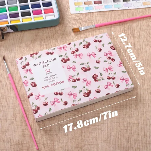 Miniatura 2 de Bloc de papel para acuarela de 30 hojas con 2 pinceles para acuarela, papel para acuarela de 140 lb/300 g/m², papel para acuarela prensado en frío