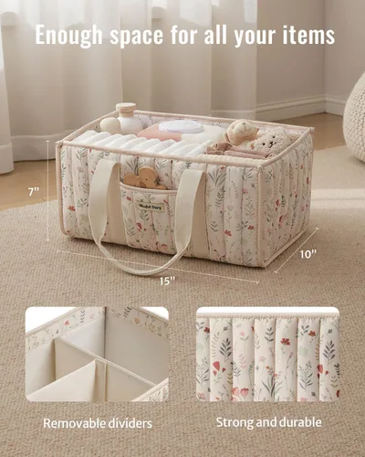 Miniatura 3 de Organizador de pañales floral de Blissful Diary, elegante cesta de almacenamiento para guardería, regalo para baby shower, artículos esenciales