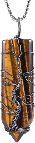 Nupuyai Collar con colgante de árbol de la vida para mujeres y hombres, envuelto en alambre de cristal amuleto de piedra para curación, Piedra Metal
