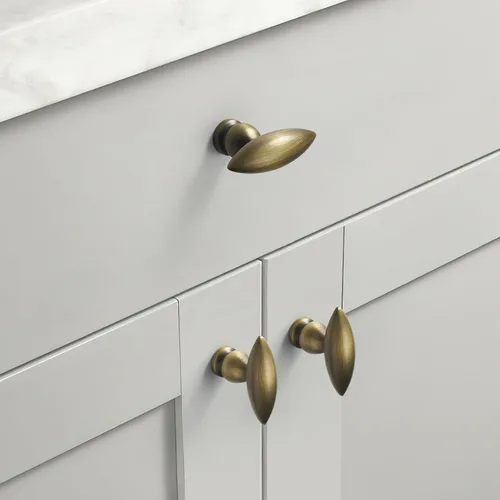 Miniatura 3 de Paquete de 2 pomos de latón antiguo para cajones, manijas de latón macizo con diseño de olivo para armario, cocina, baño (2 unidades, latón antiguo)