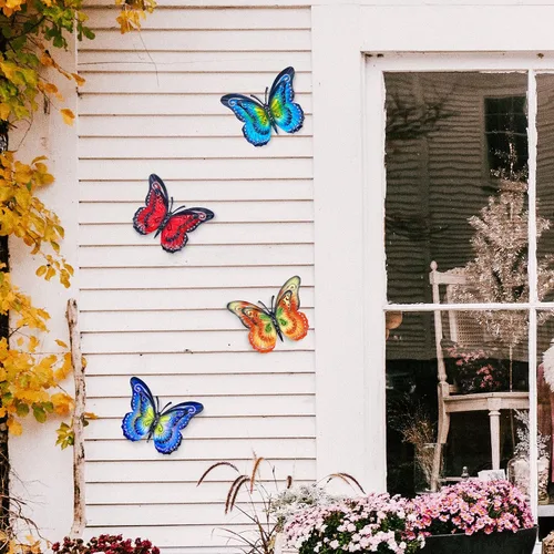 Miniatura 6 de Decoración de pared de mariposa de metal para exteriores, mariposas de alas dobles de 6.5 pulgadas, decoraciones colgantes para valla, jardín