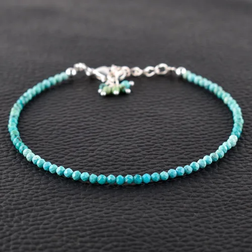 Miniatura 86 de Natural Gemstone Micro Round Beads Dainty Choker Bangle Bracelet, Handmade Jewelry for Women, Healing Chakra Crystals Silver Plated Chain 8 inch