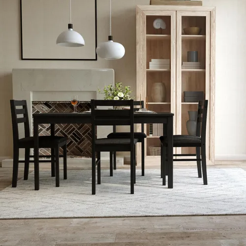 Miniatura 4 de Juego de Mesa de Comedor Rectangular Moderna de Madera Maciza de Interior de 5 Piezas para 4, Mesa y 4 Sillas con Cojines Suaves para Cocina, Bar