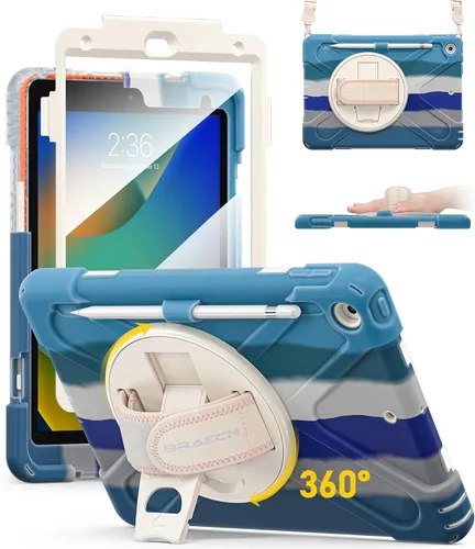 BRAECN Funda para iPad de 9ª/8ª/7ª Generación, Funda Resistente a Prueba de Golpes con Protector de Pantalla, Soporte para Lápiz, Soporte para Tapa