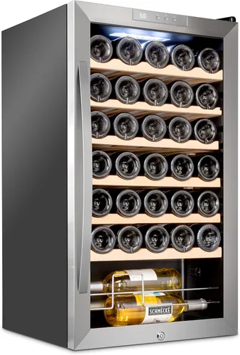 Miniatura 18 de Schmecke - Refrigerador de vino con compresor de 34 botellas con cerradura Gran bodega independiente Refrigerador de vino digital 41f-64f