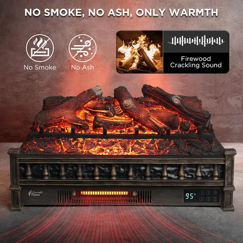 Miniatura 3 de TURBRO Eternal Flame - Calentador eléctrico de cuarzo infrarrojo WiFi de 26 pulgadas con sonido crujiente, troncos de madera de limón realistas