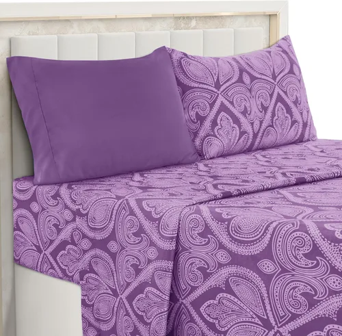 Miniatura 30 de LDC Paisley - Juego de sábanas tamaño King, 6 piezas de microfibra suave sin arrugas, lujosas sábanas estampadas, incluye sábana encimera, sábana