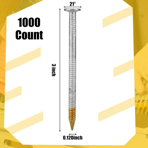 Miniatura 2 de Clavos de encuadre Therwen, 21 grados, cabeza plana en D, galvanizados, vástago con anillo, fila de plástico fija, clavos de encuadre de 21 grados