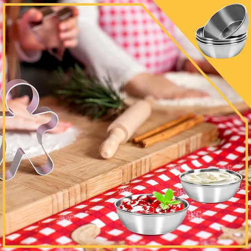 Miniatura 7 de 6 platos de salsa de acero inoxidable, cuencos redondos para condimentos, mini platos de aperitivo, platos para mezclar sushi (3.15 x 1.18 pulgadas)