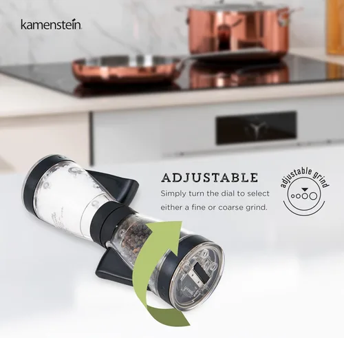 Miniatura 4 de Kamenstein 5117018 Molinillo doble de sal y pimienta 2 en 1 con una sola mano, ajustable y recargable, 8 pulgadas