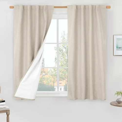 Miniatura 74 de LAMIT Cortinas de lino natural 100 % opacas para ventana, para dormitorio, 45 pulgadas, cortinas térmicas con textura de lino estilo granja