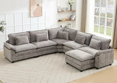 Miniatura 56 de Juego de sofá seccional modular de gran tamaño, sofá de nube convertible de asiento profundo, sofá esquinero grande en forma de L con cojines Beige