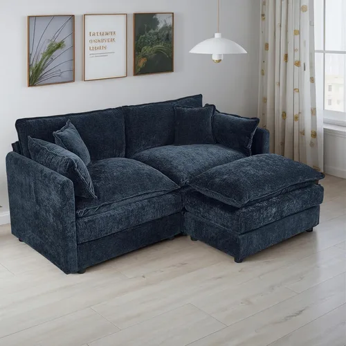 Miniatura 27 de Setawix Sofá Profundo de 3 Plazas con Otomana, Sofás de Nube en Forma de L de 112.2" para Sala de Estar, Sofá de Nube de Chenilla con Asiento Café
