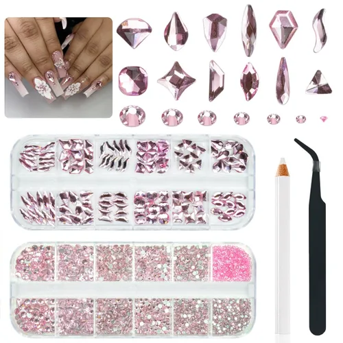 Miniatura 11 de qiipii Diamantes de imitación para uñas de amatista púrpura de múltiples formas de cristal con base plana K9, piedras de vidrio púrpura claro, gemas