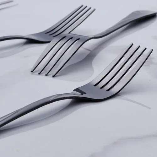 Miniatura 5 de Juego de 6 tenedores de mesa de acero inoxidable de 7.8 pulgadas, color negro brillante