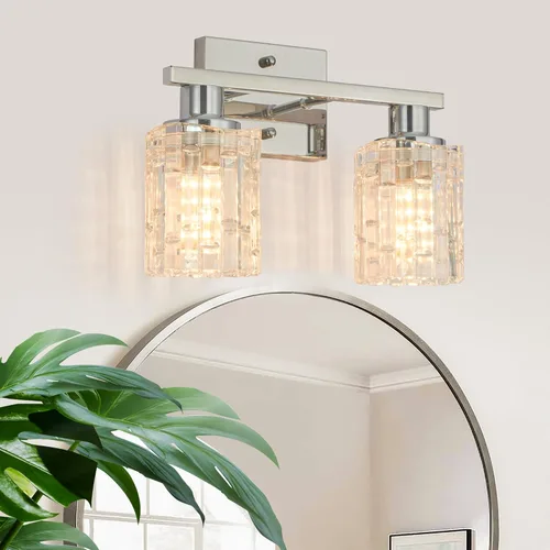 Miniatura 15 de 2 luces de tocador de baño de oro cepillado sobre el espejo, iluminación moderna de tocador con pantalla de cristal de cristal, accesorios
