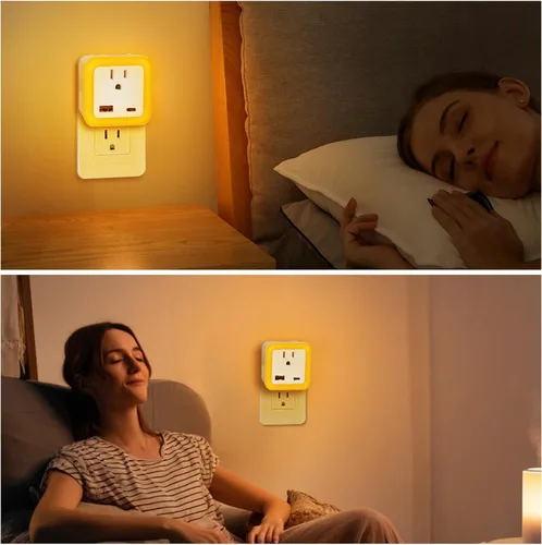 Miniatura 6 de JackonLux Luces nocturnas enchufables a la pared, paquete de 2 luces de reserva con batería recargable, sensor de atardecer a amanecer, luz nocturna