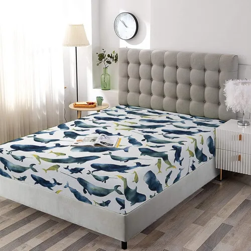 Miniatura 2 de Juego de sábanas bajeras decorativas de tamaño King, sábana bajera de Narval con bolsillos profundos y 2 fundas de almohada, juego de ropa de cama