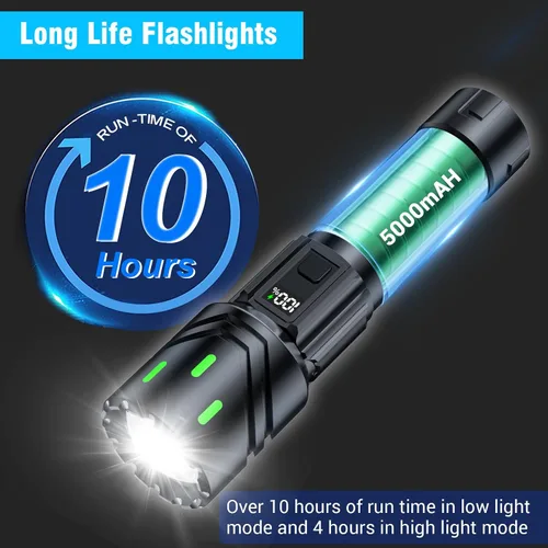 Miniatura 4 de Linternas Recargables de Alto Lúmenes, Luz LED Súper Brillante, Linternas Tácticas con Pantalla LCD de Energía, 5 Modos, Impermeable, Linterna Más
