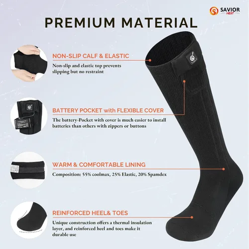 Miniatura 5 de SAVIOR HEAT Heated Socks for Men Women, 150℉ Fast Heating Electric Ski Socks, 7.4V 2200mAh Rechargeable Battery Powered, Carbon Fiber Toe Warmers