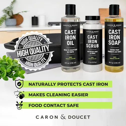 Miniatura 4 de CARON & DOUCET - Juego de Hierro Fundido Definitivo: Aceite para Sazonar, Jabón de Limpieza y Exfoliante Restaurador 100% a Base de Plantas y lo 2
