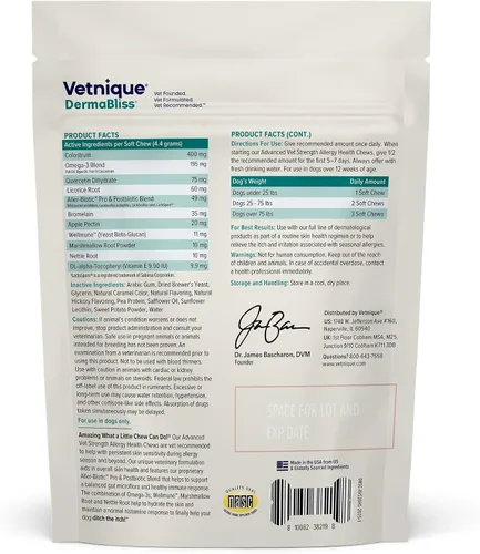 Miniatura 2 de Vetnique Dermabliss - Masticables para alergias para perros con fuerza avanzada para aliviar la picazón y la piel, suplemento antipicazón