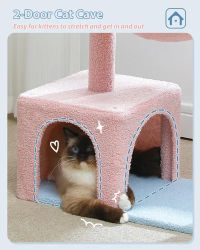 Miniatura 6 de MUTTROS Árbol de flores para gatos con hamaca grande de marco de metal, torre rosa para gatos de 35 pulgadas con postes rascadores de sisal