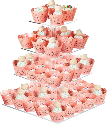 Miniatura 8 de Boxalls Soporte para cupcakes, soporte redondo de 4 niveles para cupcakes, torre transparente de pastelería de postres para bodas, cumpleaños