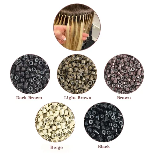 Miniatura 6 de Kit de herramientas de extensiones de cabello, accesorios profesionales de peluquería, 500 piezas de cuentas de micro anillo, 1 alicates de Negro