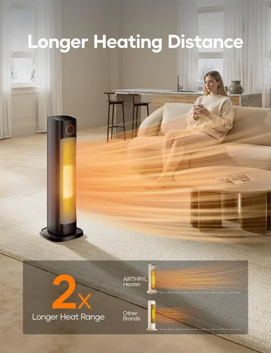 Miniatura 3 de Calentadores de espacio de 25 pulgadas para uso en interiores, calentadores eléctricos para habitaciones grandes, temporizador de 15 horas, Negro