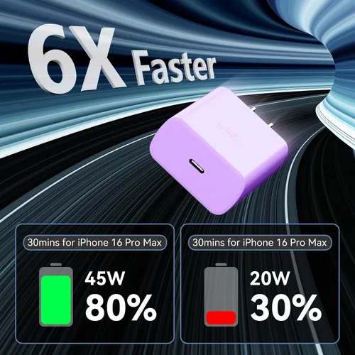 Miniatura 3 de Cargador para teléfono 17 16 Pro Max de carga rápida, bloque de carga USB C súper rápido de 45 W con cable de carga rápida extra largo de 10 pies